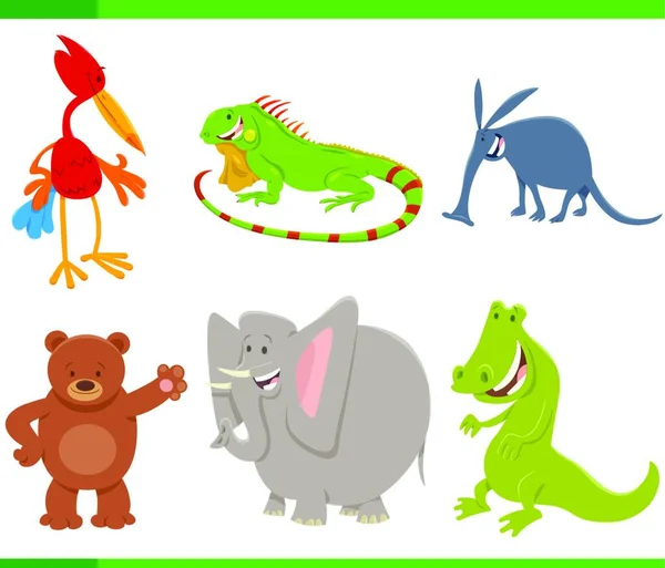 Desenhos Animados Ilustração Conjunto Personagens Animais Selvagens Bonito —  Vetores de Stock