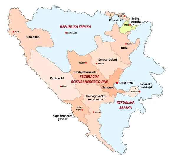Bosnia Herzégénie Carte Vectorielle Administrative Politique — Image vectorielle