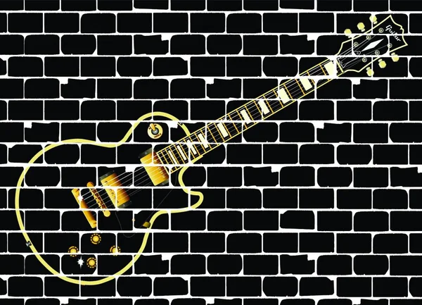 Büyük Bir Rrock Roll Gitarının Arka Planı Olarak Tuğla Duvarın — Stok Vektör