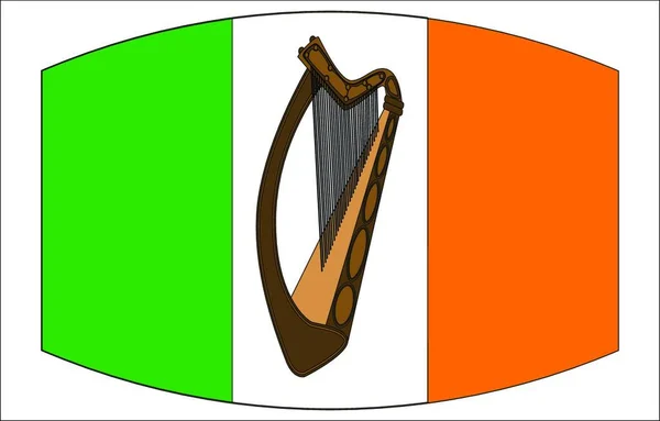 Vlag Van Ierland Met Een Ierse Harp Het Midden Patriottisme — Stockvector
