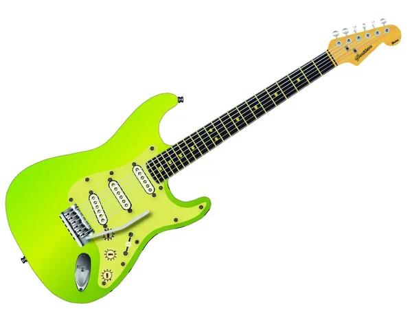 白の上に隔離された緑の伝統的なソリッドボディエレキギター — ストックベクタ