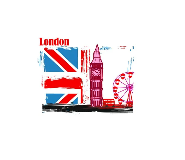 Cornice Grunge Con Big Ben Londra — Vettoriale Stock