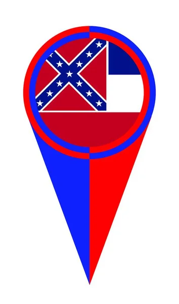 Rot Weiß Und Blau Mississippi Kartenzeiger Pin Symbol Standort Flagge — Stockvektor