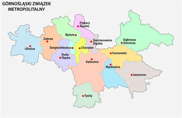 波兰上西里西亚和达罗阿盆地都市协会地图 — 图库矢量图片