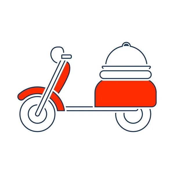 バイクを配達するアイコン 赤い塗りつぶしのデザインの細い線 ベクトルイラストレーション — ストックベクタ