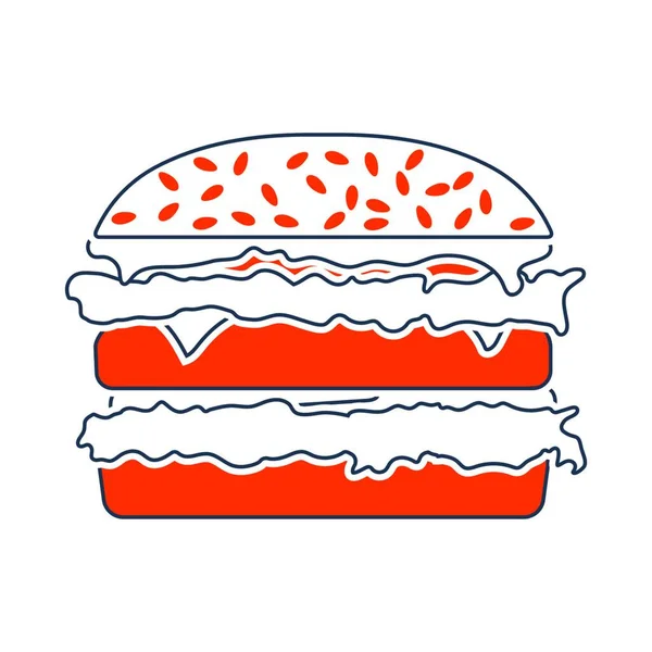 Icon Hamburger Thin Line Red Fill Design Vector Illustration — Stock Vector