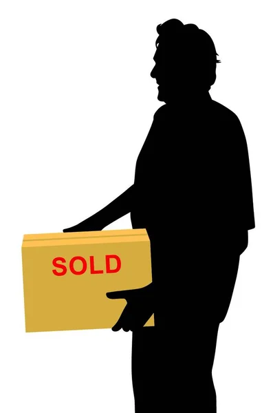 Illustration Happy Buyer Carrying Something Purchased Packed Box Isolated White — Stock Vector