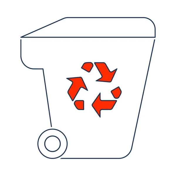 Garbage Container Recycle Sign Icon Thin Line Red Fill Design — Stock Vector