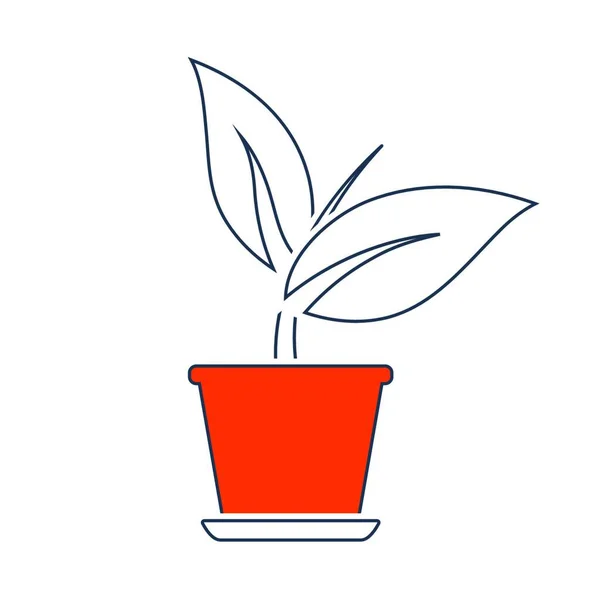Plante Pot Fleurs Icône Ligne Mince Avec Conception Remplissage Rouge — Image vectorielle