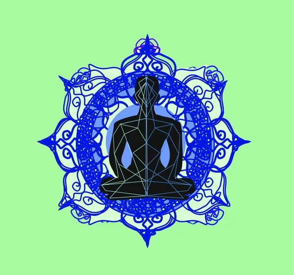 Omul Silueta Medita Carte Yoga — Vector de stoc