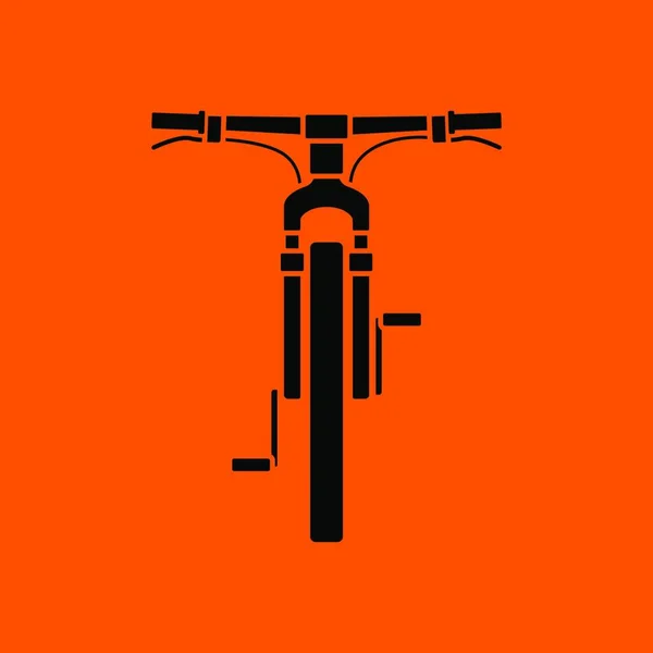 Ícone Bicicleta Vista Frontal Preto Sobre Fundo Laranja Ilustração Vetorial — Vetor de Stock