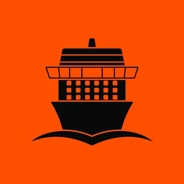 Icône Paquebot Croisière Vue Face Noir Sur Fond Orange Illustration — Image vectorielle