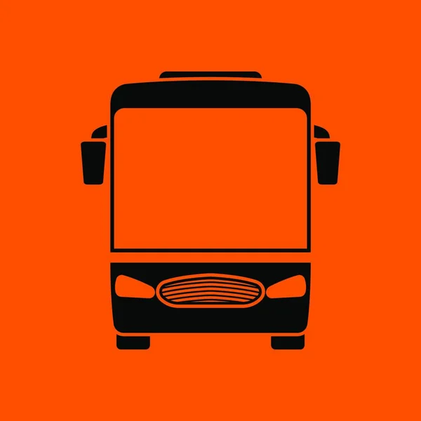 Icono Autobús Turístico Vista Frontal Negro Sobre Fondo Naranja Ilustración — Vector de stock