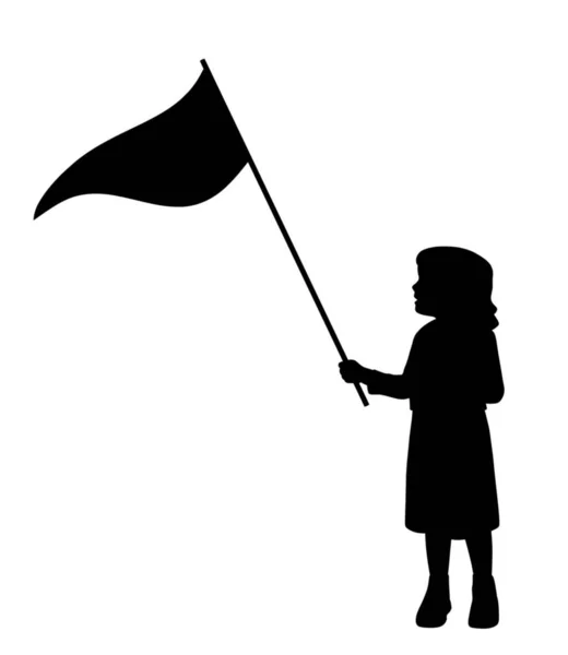 Illustration Silhouette Little Girl Holding Flag Isolated White