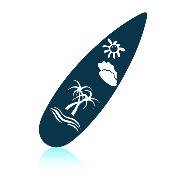 Icono Tabla Surf Diseño Reflejo Sombra Ilustración Vectorial — Vector de stock