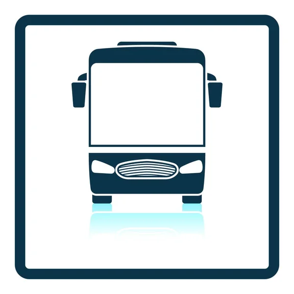 Icono Autobús Turístico Vista Frontal Diseño Reflexión Sombra Cuadrada Ilustración — Vector de stock