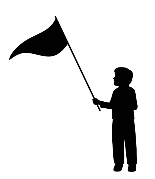 Illustration Silhuett Liten Pojke Som Innehar Triangel Vifär Flagga Isolerad — Stock vektor