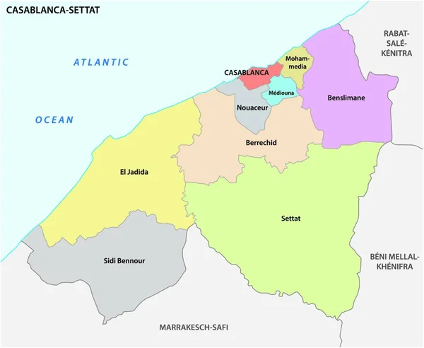 Mapa Administrativo Político Región Marroquí Casablanca — Vector de stock