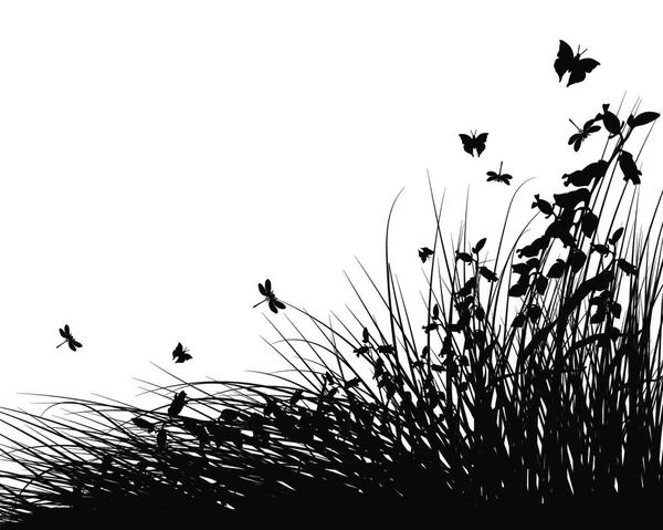 Sommerwiese Hintergrund Mit Schmetterlingen Vektorillustration — Stockvektor