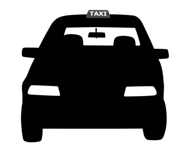 Illustration Silhouette Parked Taxi Car Front View Isolated White Background — Stock Vector
