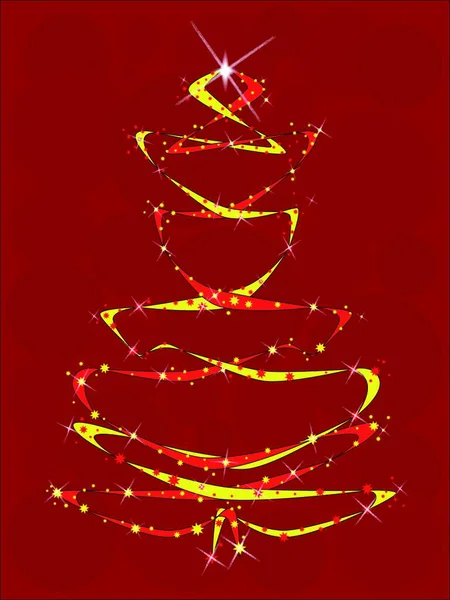 Ένα Χριστουγεννιάτικο Δέντρο Γεμάτο Κορδέλες Και Αστέρια — Διανυσματικό Αρχείο