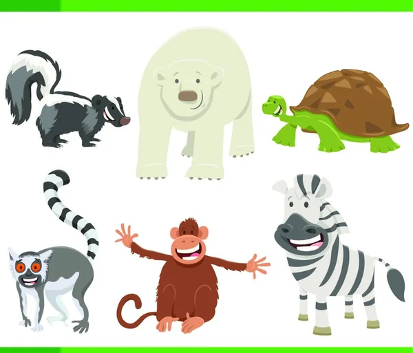 Desenhos Animados Ilustração Coleção Personagens Animais Selvagens Felizes Conjunto —  Vetores de Stock