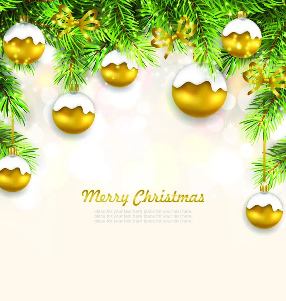 Illustration Natural Christmas Background Fir Twigs Glass Balls Holiday Wallpaper — Stock Vector