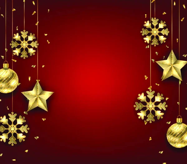 Christmas Background Golden Balls Stars Snowflakes Christmas Background Golden Balls — Stock Vector