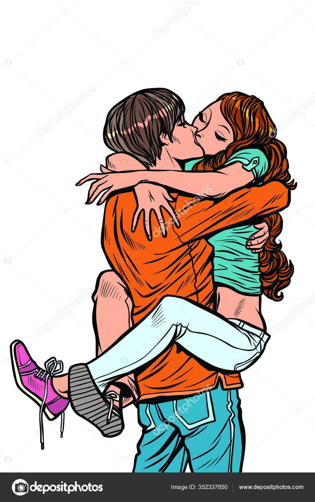 Download - Couple in love hugs passionate kiss. man holding woman in his ar...