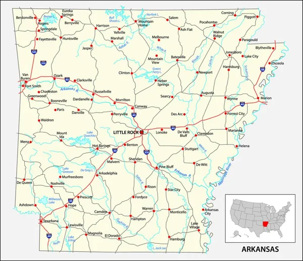 Hoja Ruta Del Estado Estadounidense Arkansas — Vector de stock