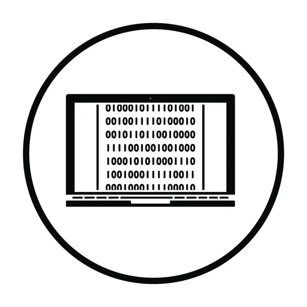 Laptop Mit Binärcode Symbol Dünnkreis Schablonendesign Vektorillustration — Stockvektor