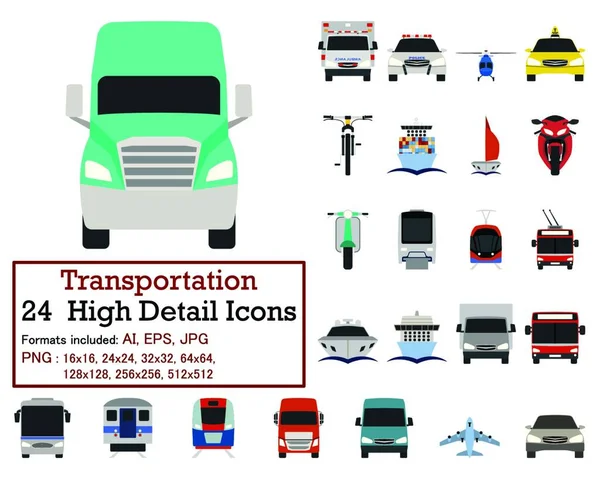 Icono Transporte Situado Vista Frontal Diseño Color Plano Ilustración Vectorial — Vector de stock