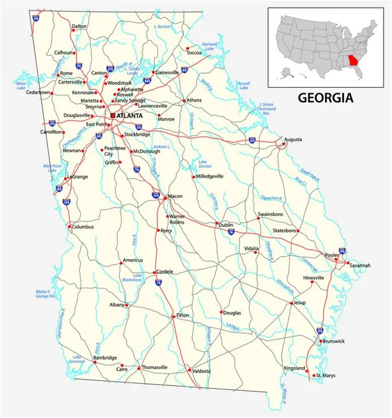 Färdplan För Den Amerikanska Delstaten Georgia — Stock vektor