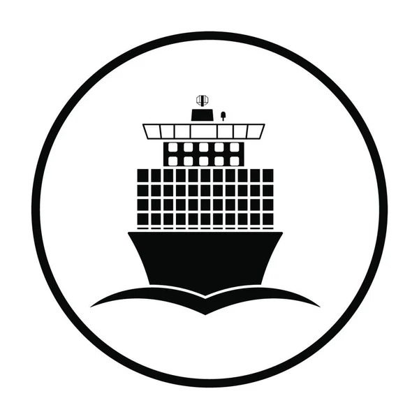 Container Ship Icon Front View Thin Circle Stencil Design Vector — Stock Vector