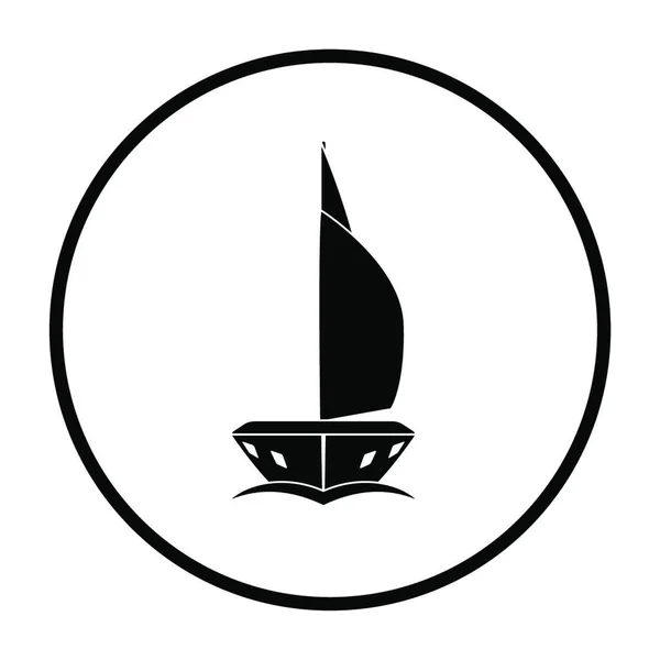 Segel Yachtsymbol Frontansicht Dünnkreis Schablonendesign Vektorillustration — Stockvektor