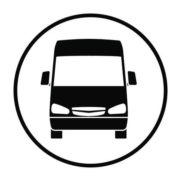 Van Icon Vooraanzicht Dunne Cirkel Stencil Ontwerp Vector Illustratie — Stockvector