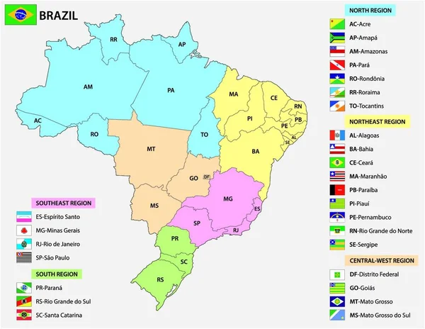 Mapa Brazilských Států Vlajkami — Stockový vektor