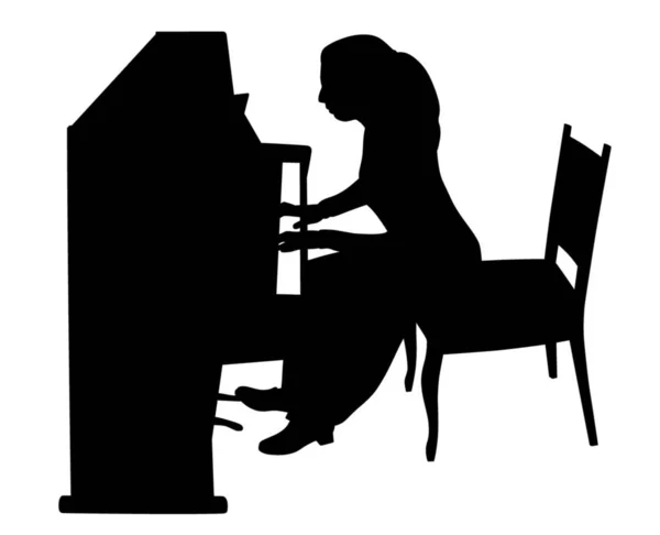 Ilustração Silhueta Uma Mulher Tocando Piano Ereto Fundo Branco Isolado — Vetor de Stock