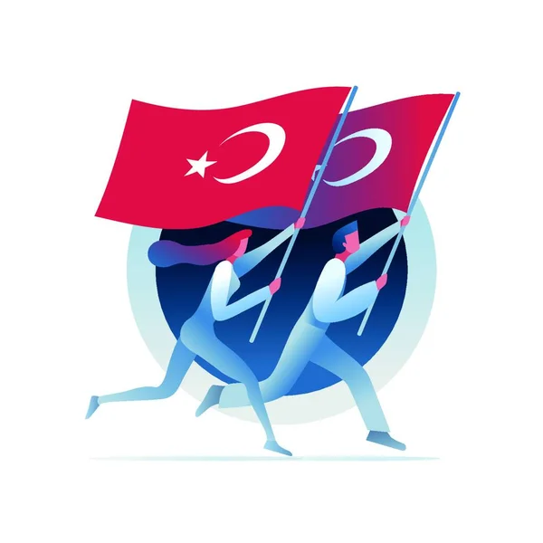 Άντρας Και Γυναίκα Τρέχουν Τουρκικές Σημαίες Απεικόνιση Της Έννοιας Του — Διανυσματικό Αρχείο