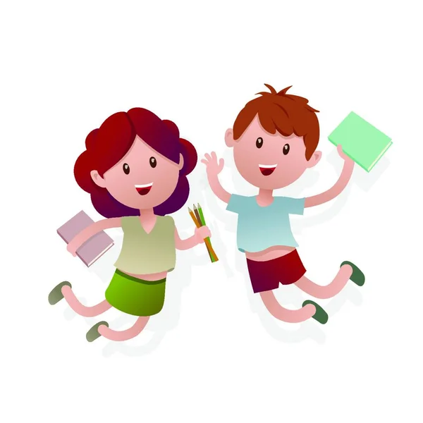 Δύο Ευτυχισμένα Παιδιά Πηδούν Απεικόνιση Διανυσματικών Φορέων — Διανυσματικό Αρχείο