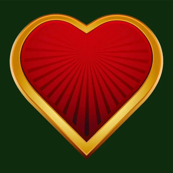Glänsande Rött Hjärta Form Med Gyllene Ram Konceptuell Vektor Illustration — Stock vektor