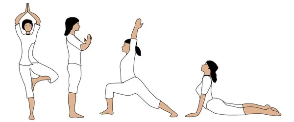 Conjunto Posturas Yoga Sin Mallas Similares Para Una Fácil Edición — Archivo Imágenes Vectoriales