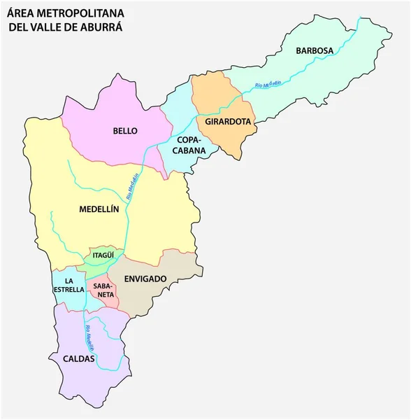 Mapa Administrativo Político Área Metropolitana Colombiana Vale Aburra —  Vetores de Stock