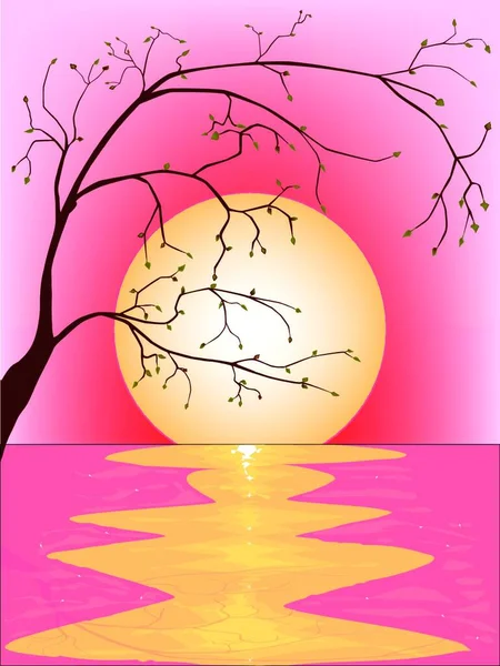 Orientální Styl Růžový Západ Slunce — Stockový vektor