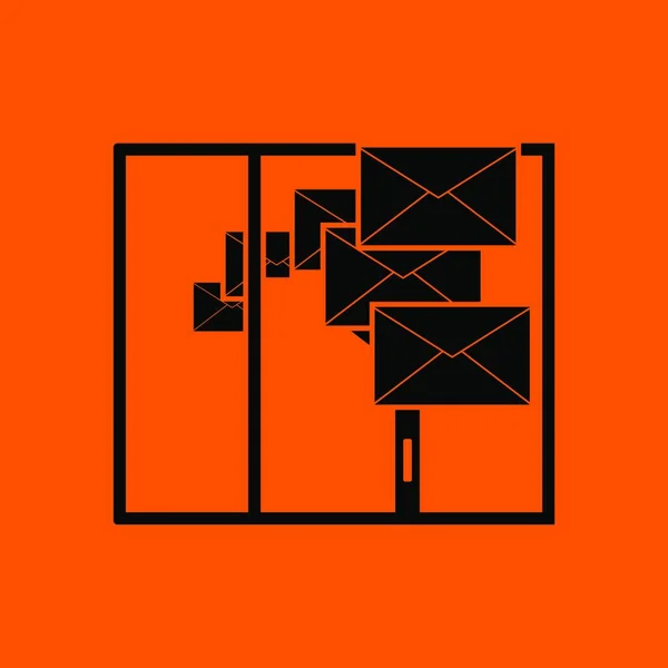 Icône Postale Noir Sur Fond Orange Illustration Vectorielle — Image vectorielle