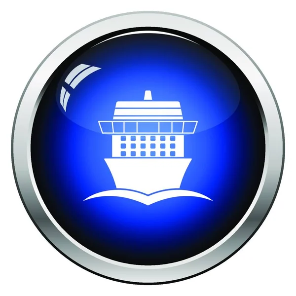 Icône Paquebot Croisière Vue Face Bouton Brillant Design Illustration Vectorielle — Image vectorielle