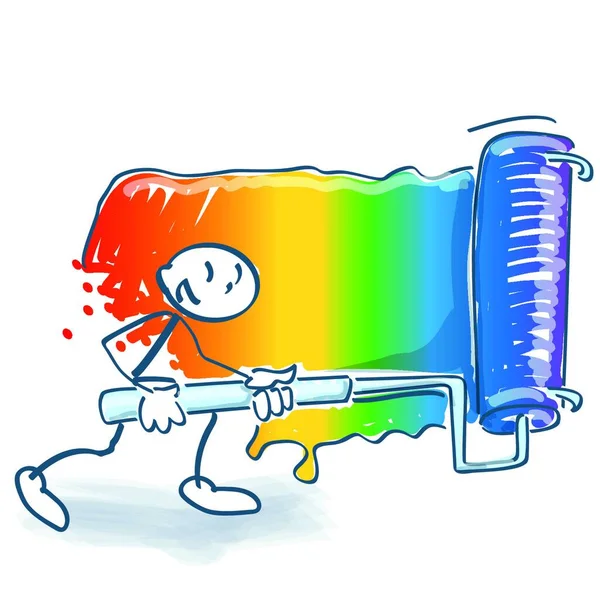 虹色の大きな塗料ローラー塗料で棒の図 — ストックベクタ