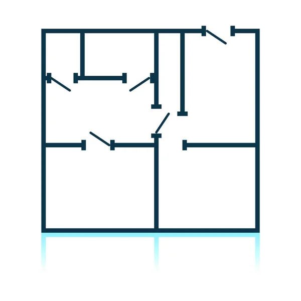 Icône Plan Appartement Conception Réflexion Ombre Illustration Vectorielle — Image vectorielle