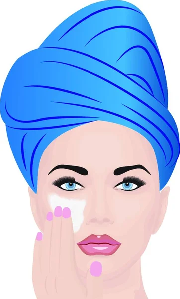 Girl Covering Cream Her Face Vector Illustration — Stock Vector