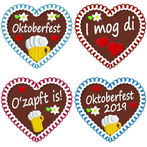 Illusztrált Mézeskalács Szívek Szöveget Németül Oktoberfest 2019 2020 Alkalommal — Stock Vector